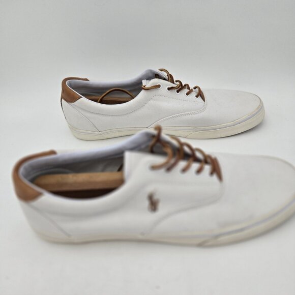 Polo Ralph Lauren Thorton 15D Tan Canvas Leather Trim Sneakers Mens White 01087 - Picture 7 of 12